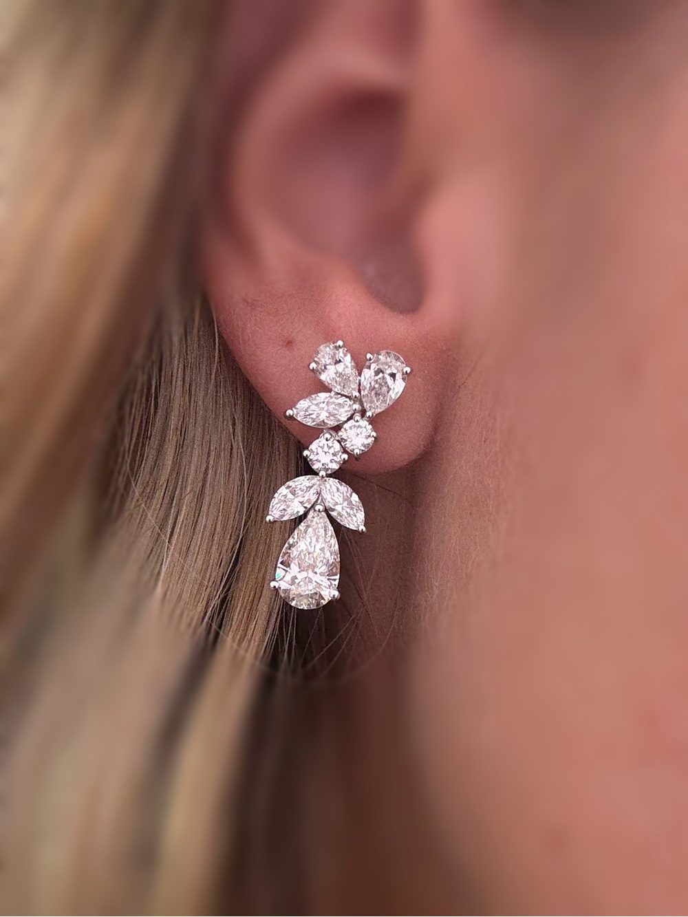 5.19 carat E VS1 floral bridal lab diamond earrings